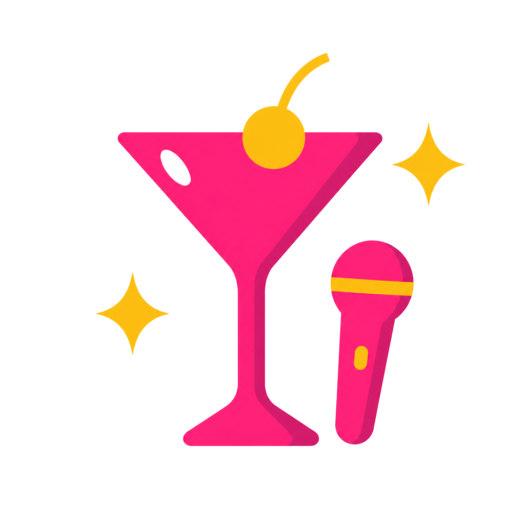 Stars, microphone, and martini glass illustration representing celebration