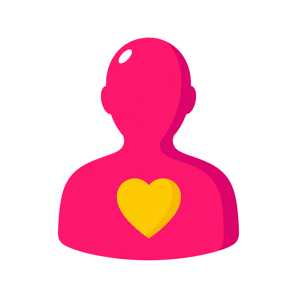 Human bust outline with a heart over the chest representing audience research